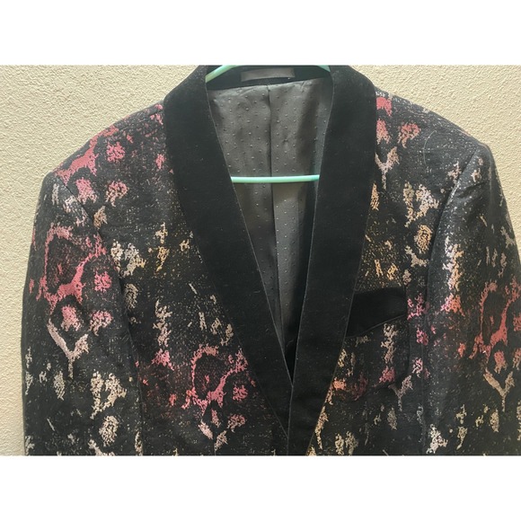 Insomnia Mens Floral Tuxedo Blazer Jacket Black Pink Shawl Lapel Large/42R - Picture 6 of 12